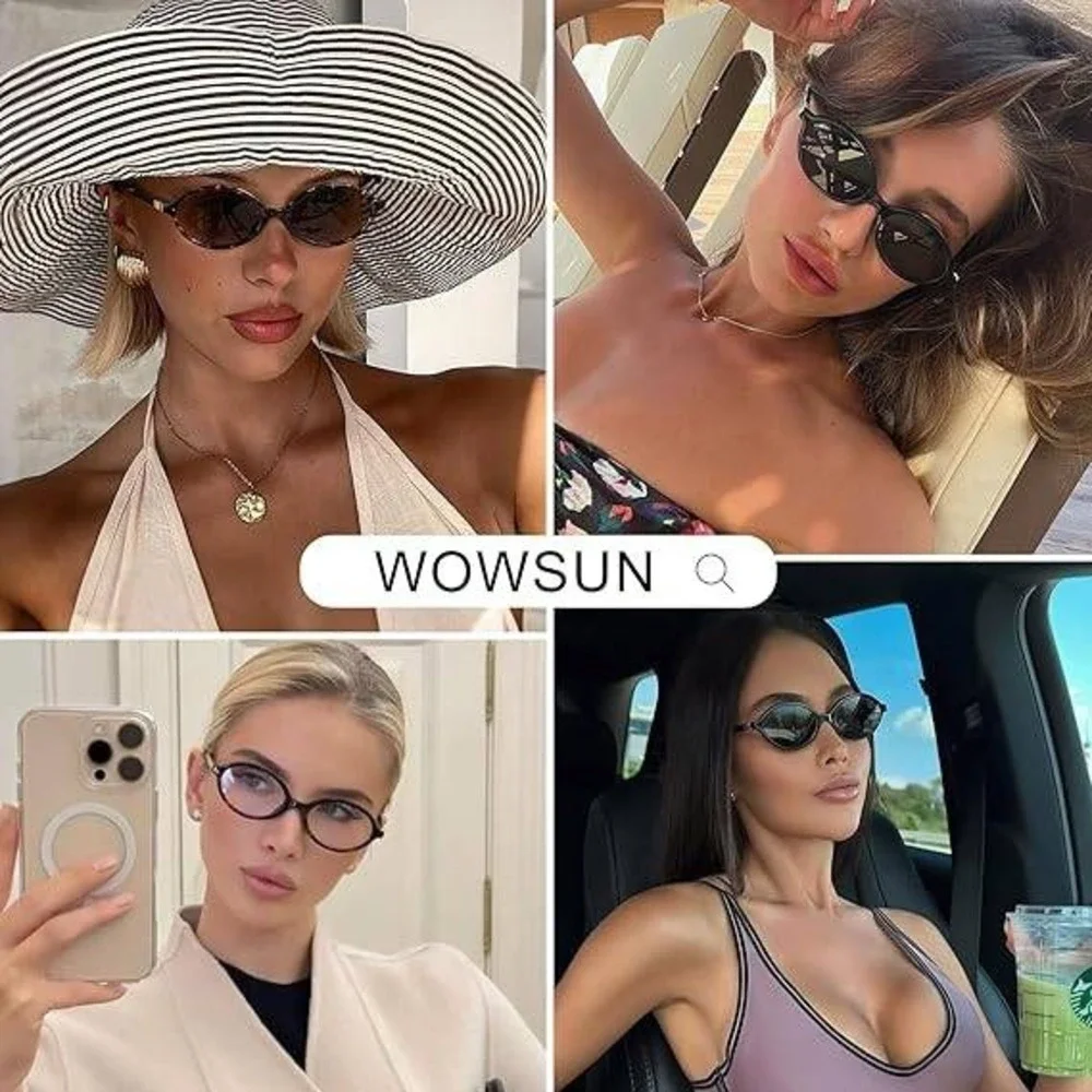 Set of 2 WOWSUN Women's Retro Oval Sunglasses Trendy Sun Glasses Sunnies UV400